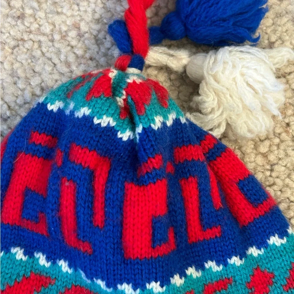 Toddler Kids Baby Igloo Red and Blue Knit Hat Wool